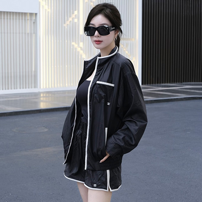 chanel stand collar zip up track jacket